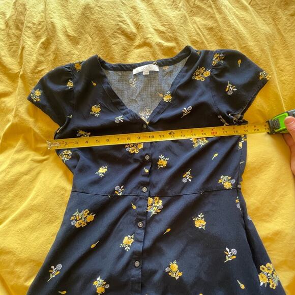 Loft Cottage Core Floral Button Up Cap Sleeve Mini Dress Blue & Yellow Size 8 - Picture 5 of 7